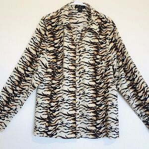 Ashley Stewart Tiger Print Button Front Long‎ Sleeve Shirt Top Plus Size 20W